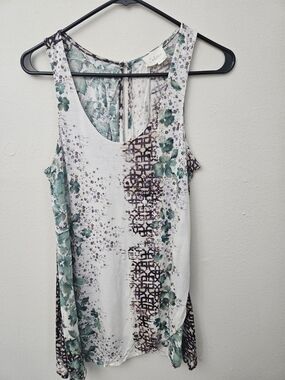 Anthropologie Deletta floral Tulip Hem Tank Sz Medium Keyhole Back